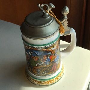 Original BMF Bierseidel Milk Glass Covered Beer Stein Made in Germany